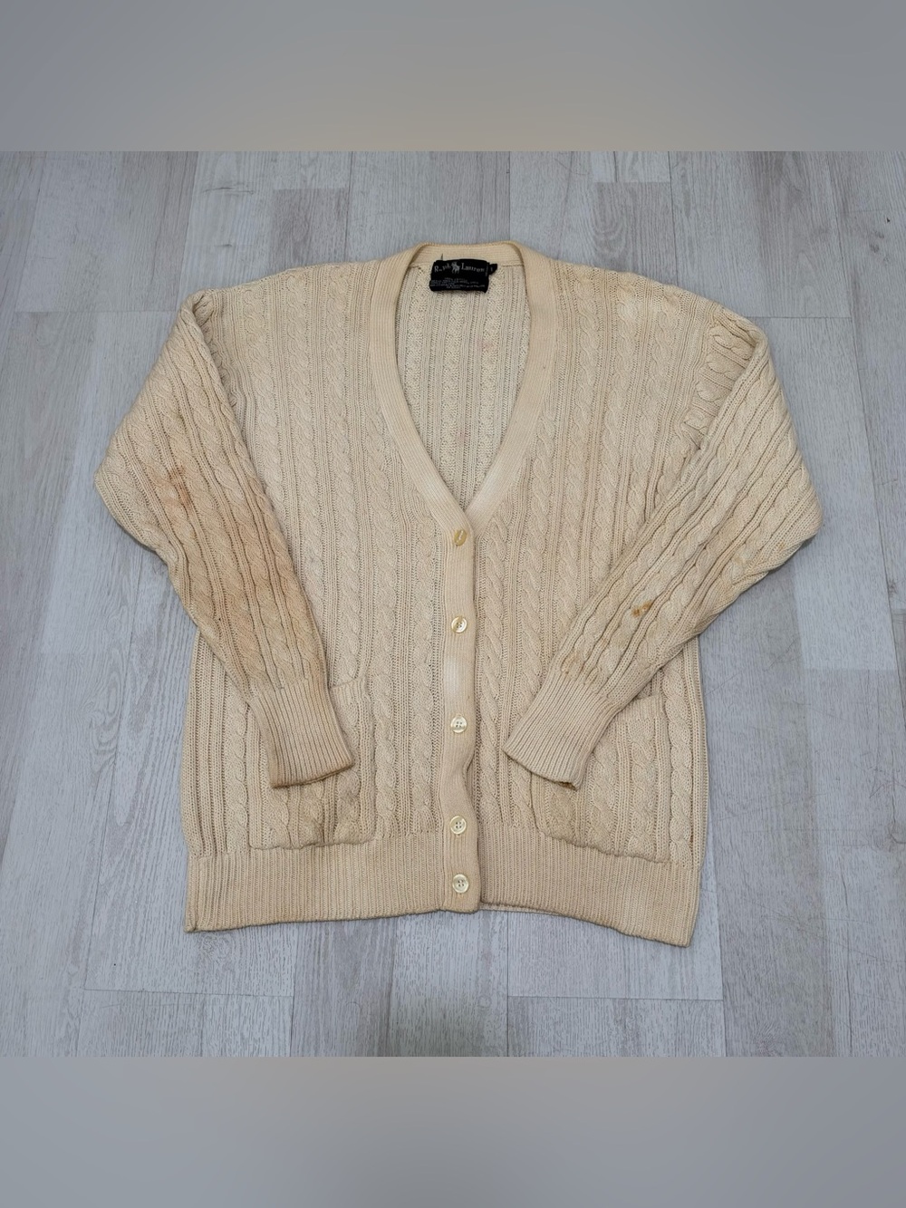 Ralph Lauren Cream Cable-Knit Cotton Cardigan Size L
